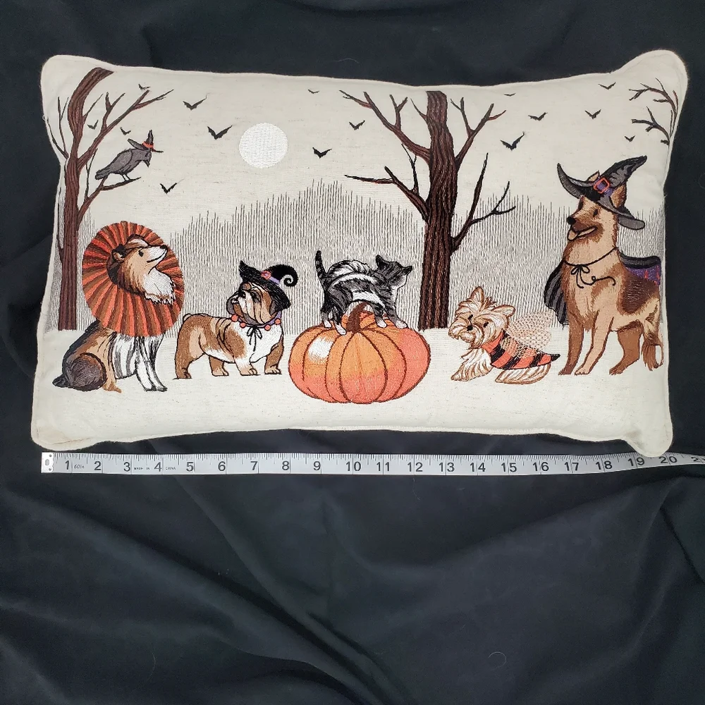 Pier 1 Halloween Decorative Lumbar Pillow Pumpkin Dogs Cat Bats Fall Autumn